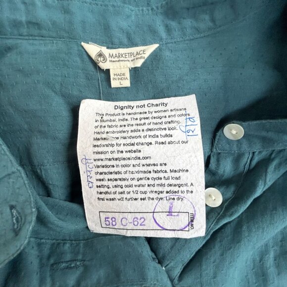 Marketplace Handmade Teal Cotton Tunic Dress With Embroidered Pocket Large New - Picture 3 of 7